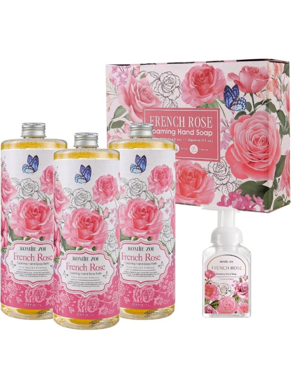 Rose Foaming Hand Soap Refills, 33.8 Fl Oz, 3-Pack - Luxurious & Moisturizing